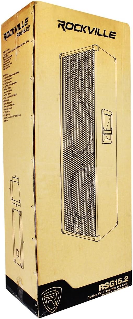 Rockville RSG15.28 Dual 15” 3000W Peak/1500W RMS 3-Way Passive PA Speaker 8-Ohm, High Power, Durable Build, Clear Audio, for DJs and Live Events