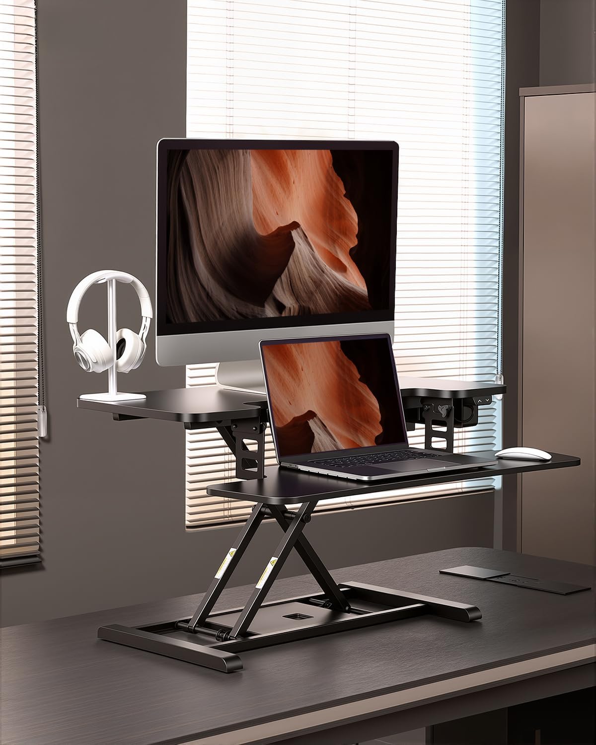 FLEXISPOT 35″ Electric Standing Desk Converter – Motorized Height Adjustable Sit Stand Riser, Fits Dual Monitors & Laptop, Wide Keyboard Tray, Smooth Quiet Lift, Home Office & Workstation Upgrade