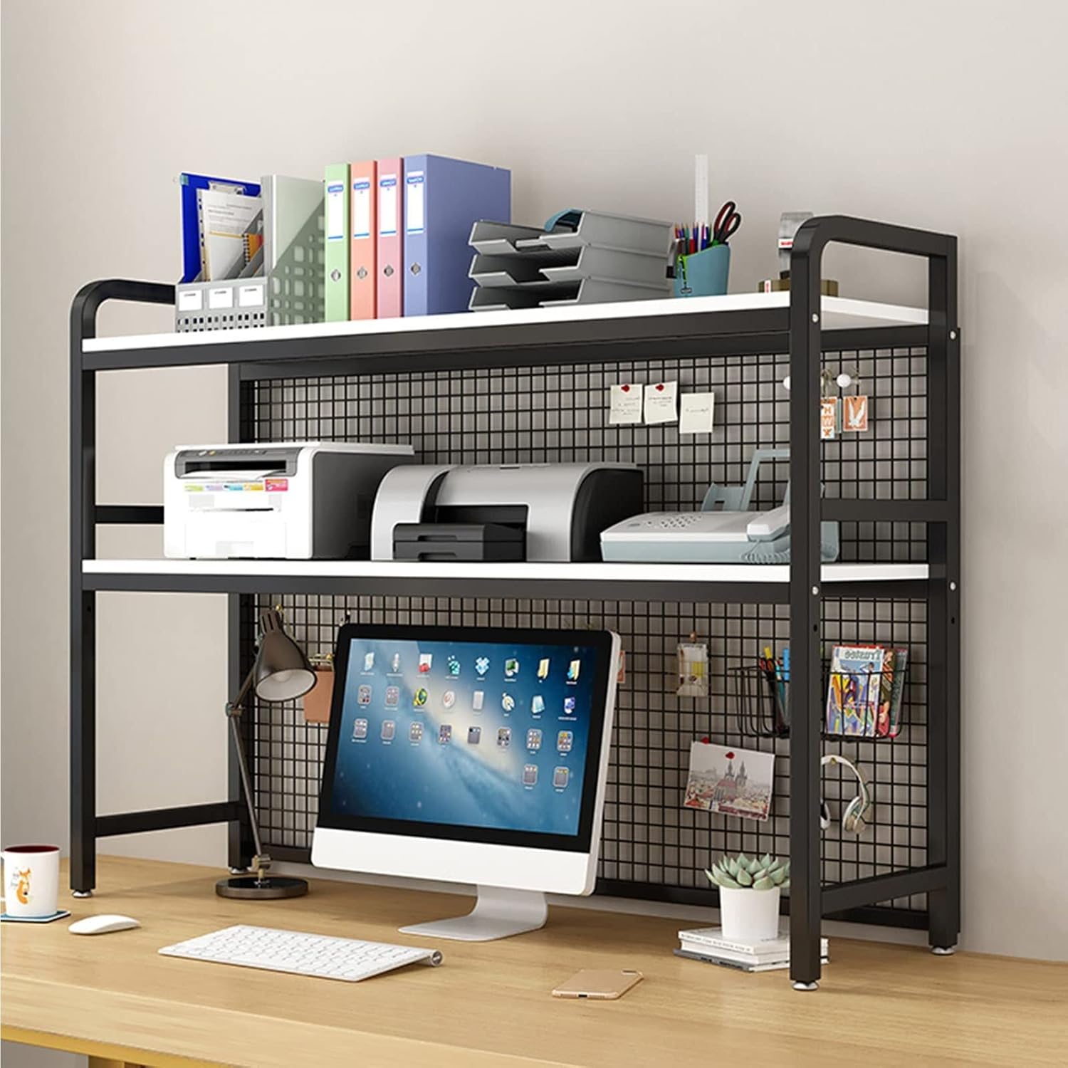 EXCEI Desktop Bookshelf Organizer - 2-Tier Desktop Bookcase for Computer Desk, Adjustable Desk Top Storage Shelf with Hook Plate, Kitchen Spice Shelf, Various Sizes