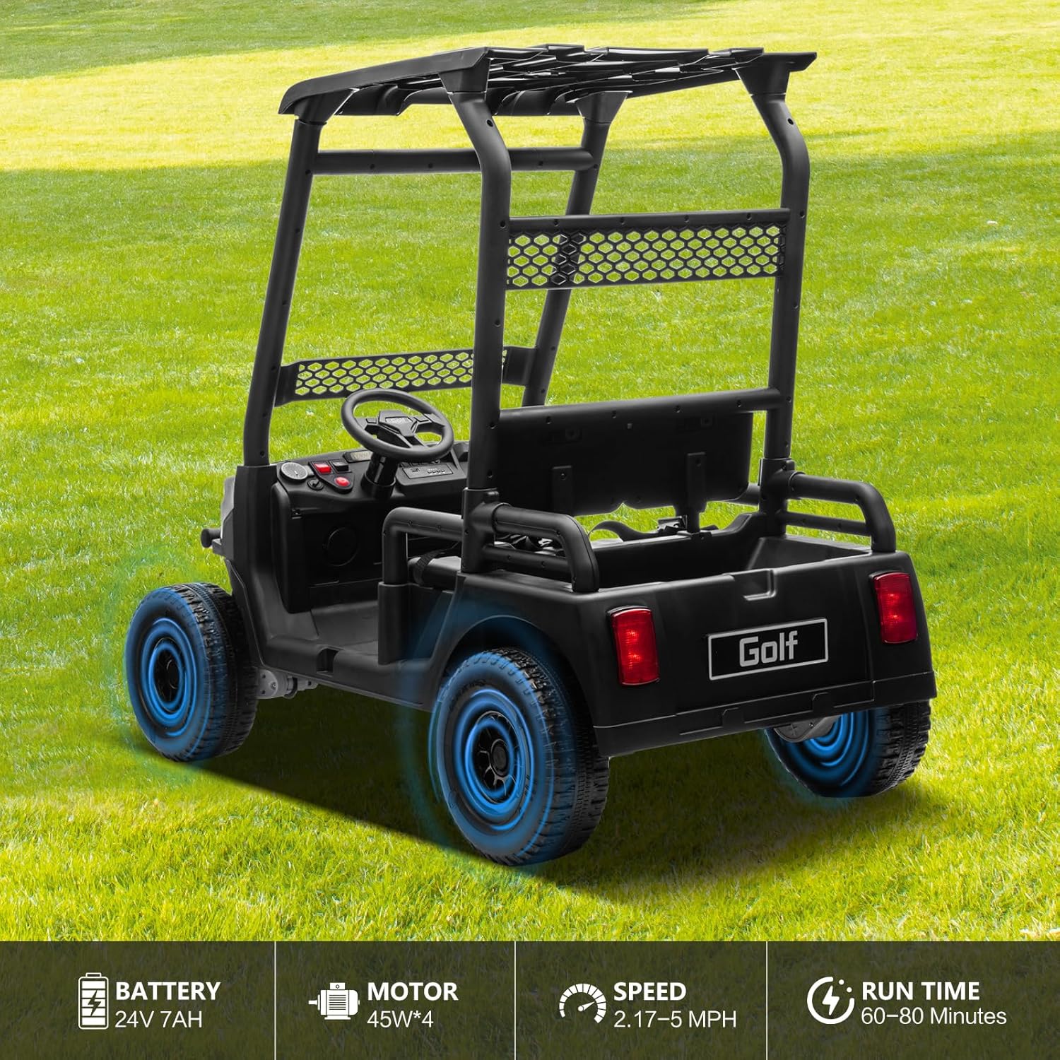 24V 2 Seater Kids Ride on Car, 4WD Golf Cart with Parent Remote Control, 4x4 Motors Ride on Truck with Roof, Toddler Electric Vehicle with Storage Box, Foot Pedal, Music Player, Lights, Horn, White