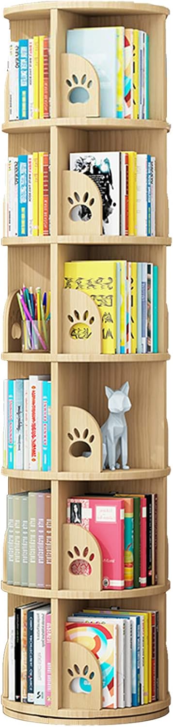 JKGHK Freestanding Bookcases, Round Solid Wood Bookcase, Modern Minimalist 360 ° Rotatable Bookcase, Removable Creative Book Racks, Home/Office/Kids Room Storage Rack