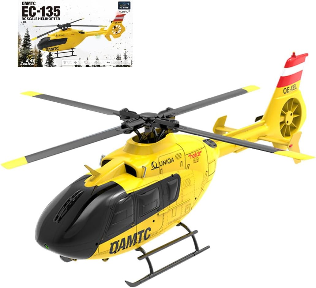 YU Xiang F06 RC Helicopter for Adults, EC-135 1:36 Scale 6CH Brushless Direct Drive, 3D/6G Flight Modes No Tail Rotor Design, Gift for Adults (RTF Version/Yellow)