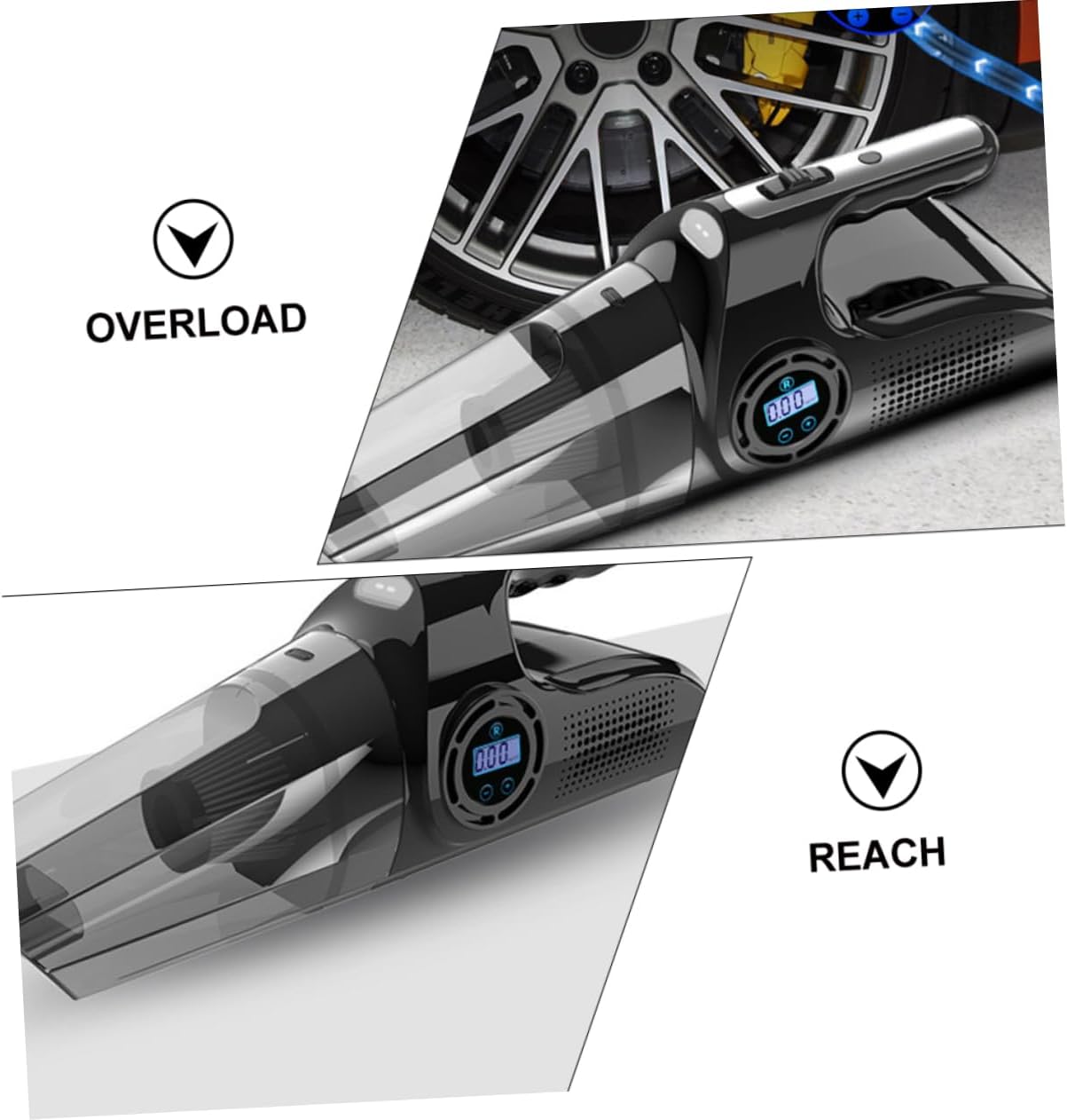 MUCKLILY 2pcs Car Air Pump Digital Tire Pressure Gauge Inflatable Air Pump Led Light Handheld Vacuum