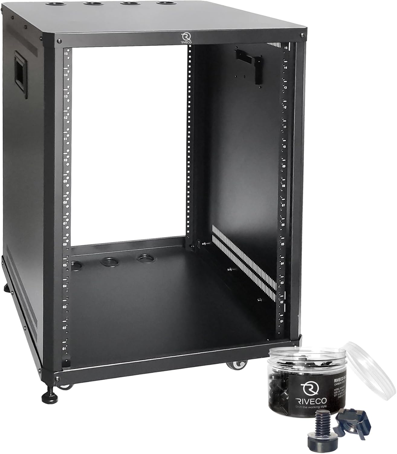 RIVECO 15U Network & Stereo Rack with Caster Rolling Server Rack for 19-inch Audio Video Musical & IT Equipment Mounting+M6 Rack Screws 50 Sets