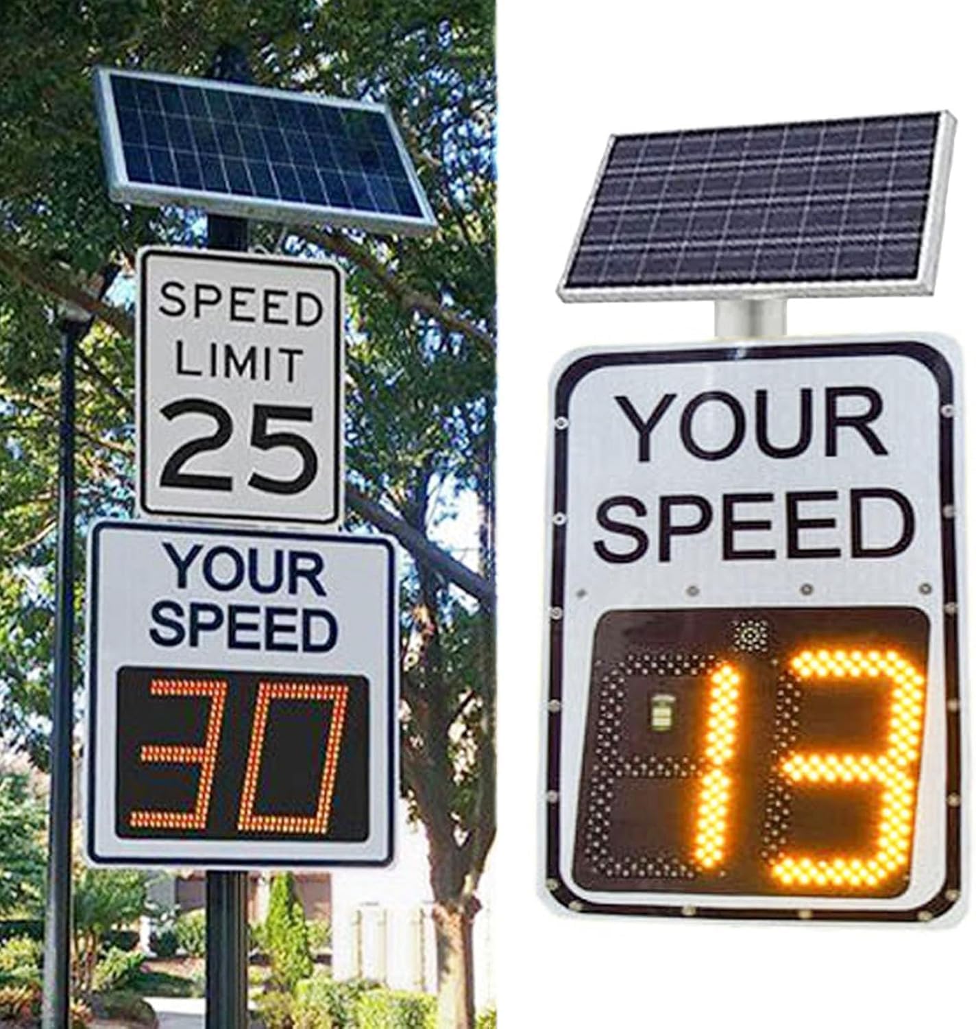 Solar Powered Radar LED Traffic Speed Limit Sign - Roadway Safety Feedback Display, Vehicle Speed Detector for Street School Highway Parking, White(23.6x35.4in)