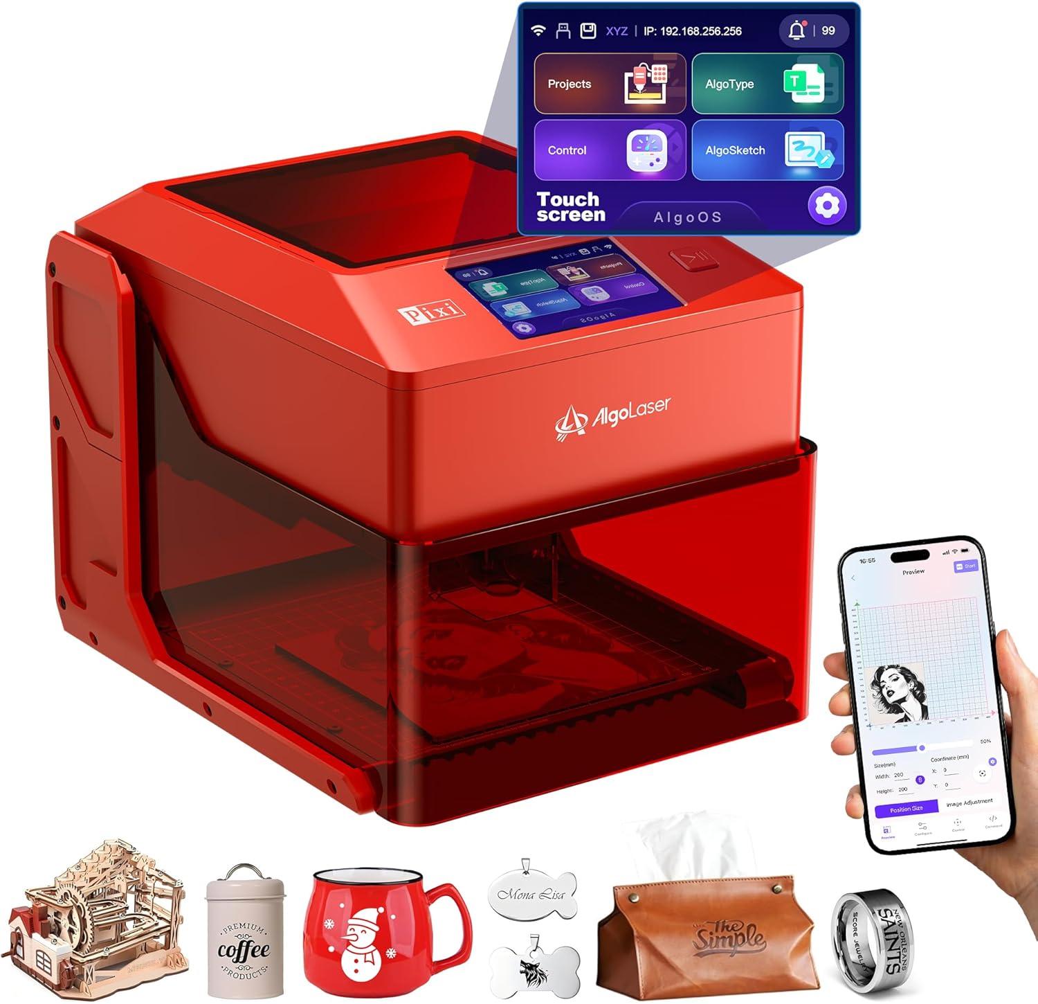 AlgoLaser 10W Smart Laser Engraver Machine, Class 1 Portable Laser Cutter with Built-in AlgoOS System, No Computer Required, Laser Engraving Machine for Metal, Wood, Acrylic, Leather.