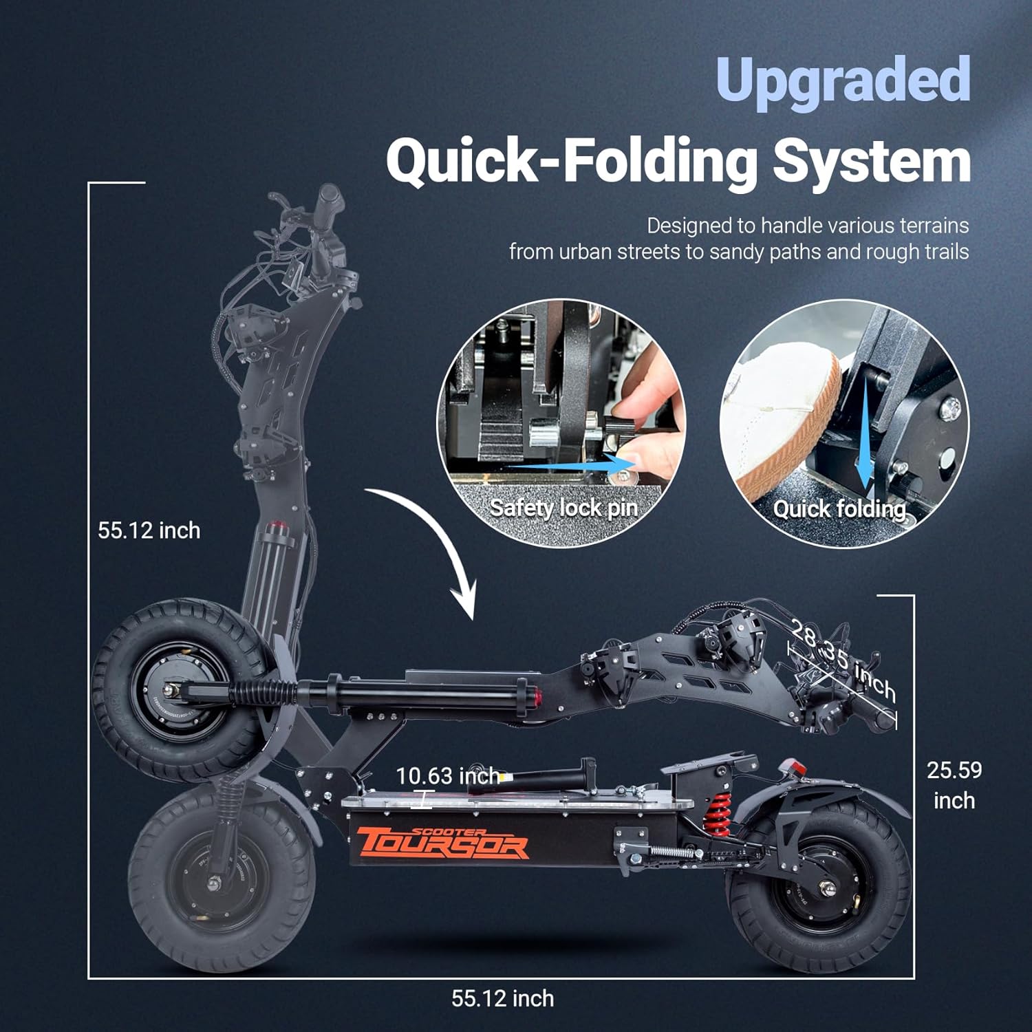 Foldable Electric Scooter with Seat, High Power 10,000W Dual Motor 60V 50A Extra Long Range, 13