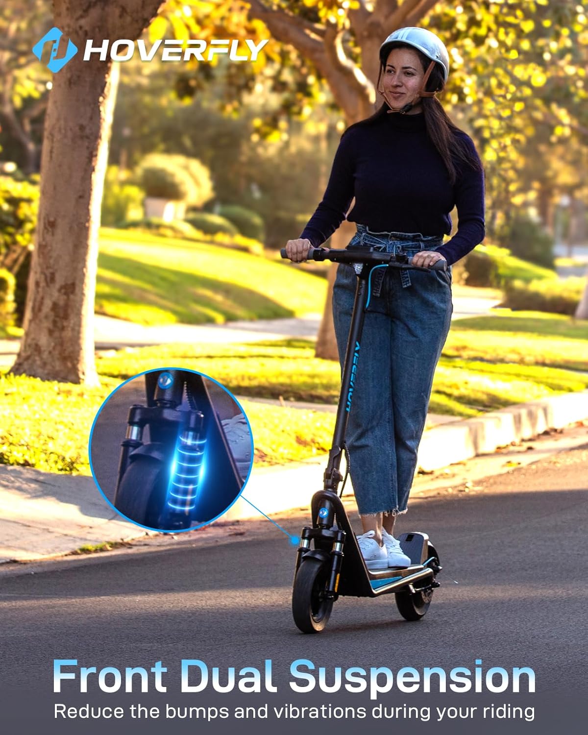 Hoverfly X3/X5 Electric Scooter for Adults, 18/25 Mile Range, 20Mph Top Speed, 500W Motor, 10'' Solid Tire, with Double Suppression Electric Code Lock Walk Assist Mode, Foldable Commuting E Scooter
