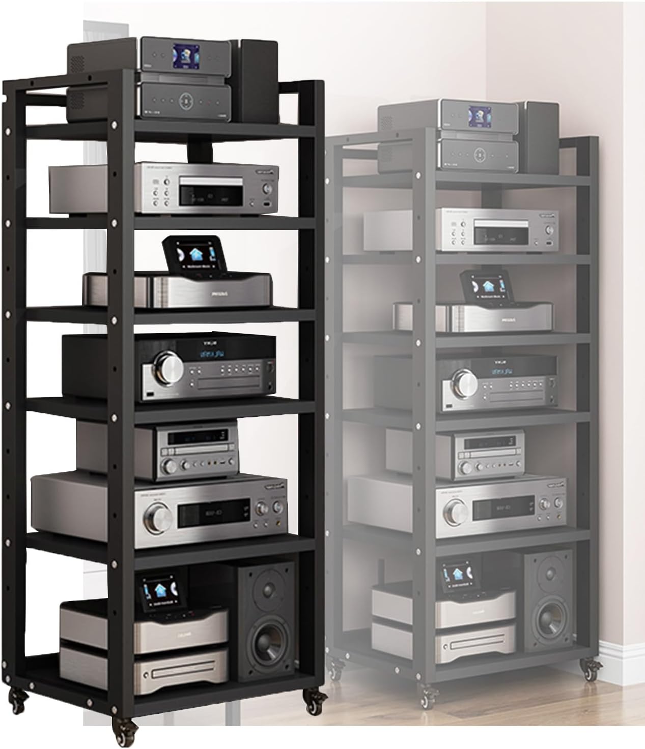 AV Media Stand Corner Stand Entertainment Stereo Component Storage Rack With 6-Tier Adjustable Wooden Stand For DVD Player