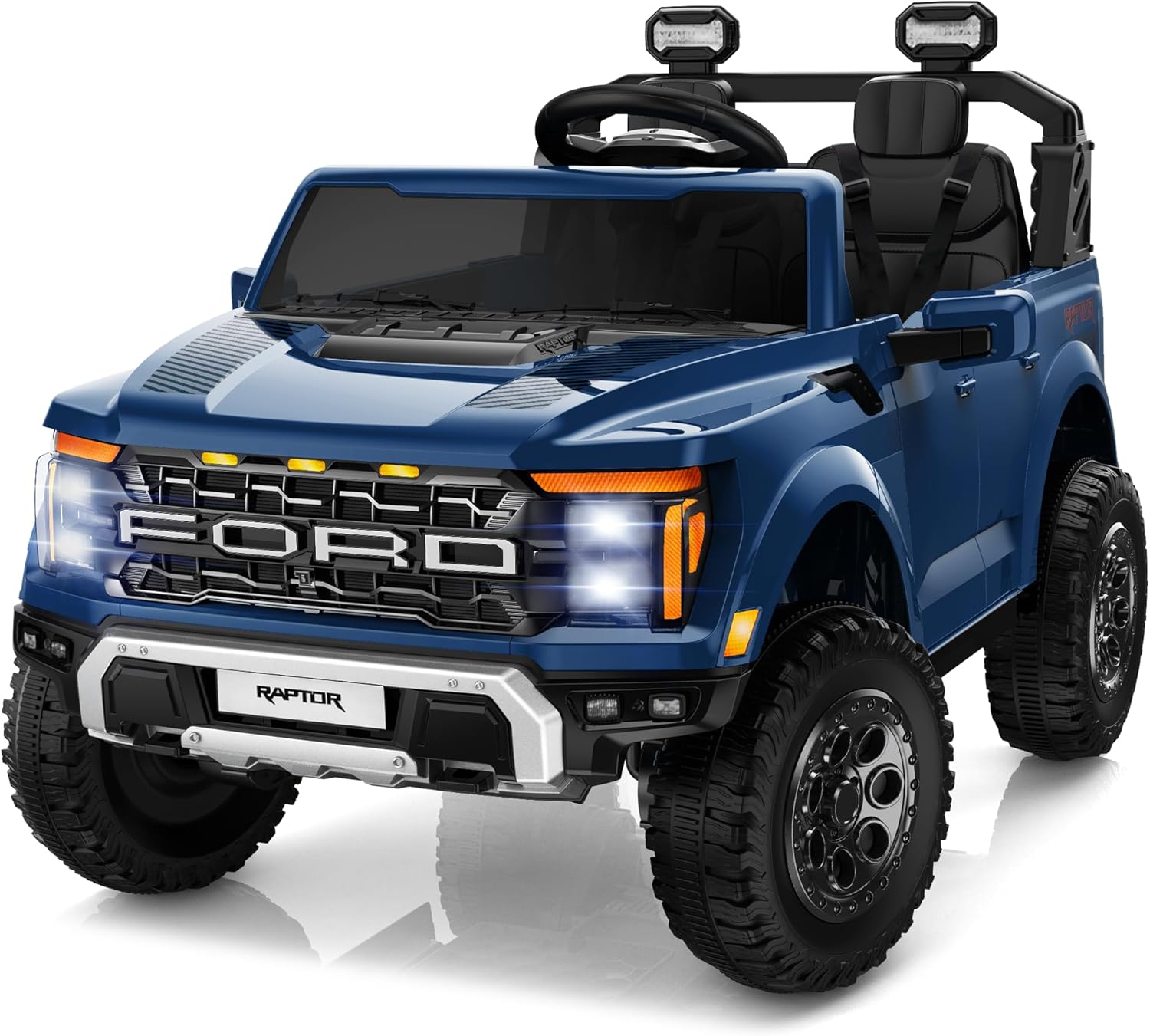 ENYOPRO 2 Seater Ride on Car for Boys, Licensed Ford F-150 Raptor 24V Kids Electric Vehicle with Remote Control, Kids Ride on Truck w/2 Spacious Seat, Truck Bed Storage, Bluetooth (Blue)