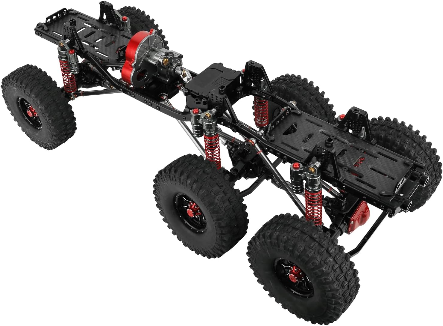 Metal Upgraded 6x6 RC Car Chassis Frame with 2 Front Steering Axles and Middle Axle Transmission 2 Battery Trays DIY for Axial SCX10 1/10 RC Crawler Car Parts (with Wheels)