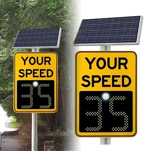 Solar LED Radar Speed Display Sign, 0-300M Detection Traffic Sign for Streets & Neighborhoods, Bright Yellow with Accessories, Enhanced Safety & Speed Awareness