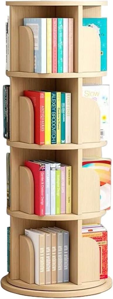 AOKLEY Librero Estantería 360° Rotating Bookshelf 4 Tier Solid Wood Freestanding Bookcase Book Storage Rack Pine Narrow Book Shelf Organizer for Bedroom Organizer Decor