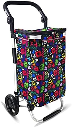 Collapsible Wagon Cart with Wheels Foldable Folding Wagons Carts Silent Universal Wheels,Shopping Cart 45L Shopping Trolley with Fabric Bag and Foldable Grocery Utility Climb Stair Cart for