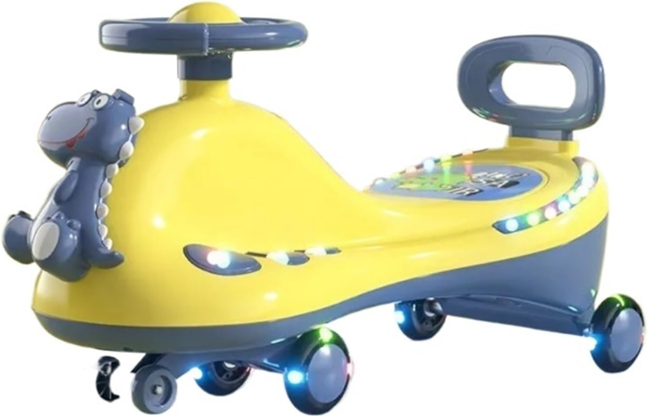 Wiggle Scooter Kids Ride on Toy Wiggle Car with Silent Flashing Wheels Anti-Rollover Music Light, for Indoor Outdoor(Yellow)