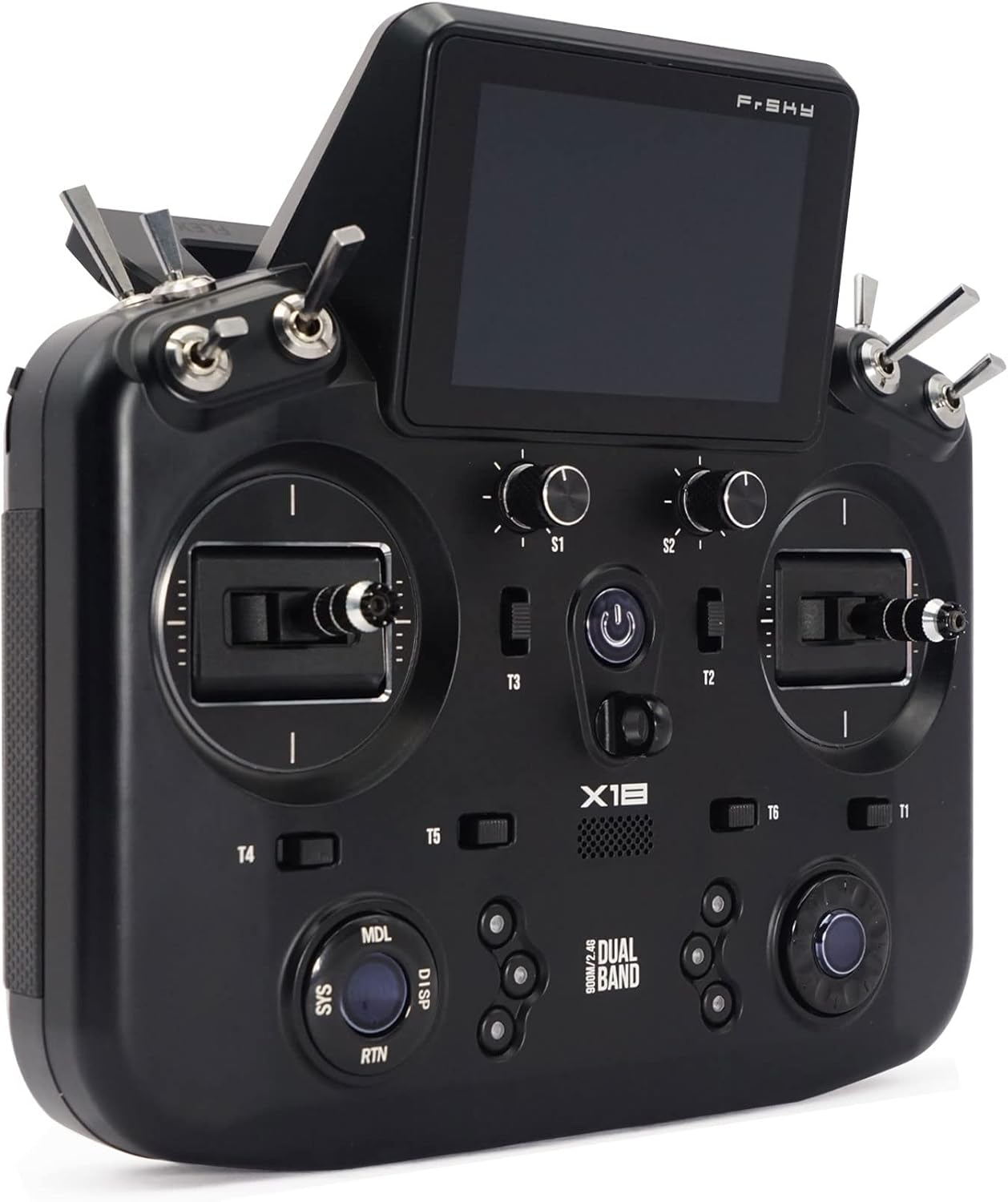 FrSky Tandem X18 Radio Transmitter Dual-Band 2.4GHz & 900MHz TD System 4ms Low Latency Color Touchscreen |ETHOS OS Metal Hall Gimbals 24CH Access/ACCST D16 / TD Receiver Compatible(Black)