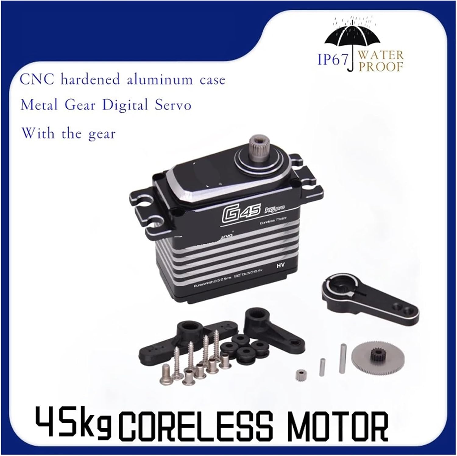 Full Metal Gear 45KG Coreless Servo High Torque High Speed ​​Motor Waterproof 1/8 1/10 Model