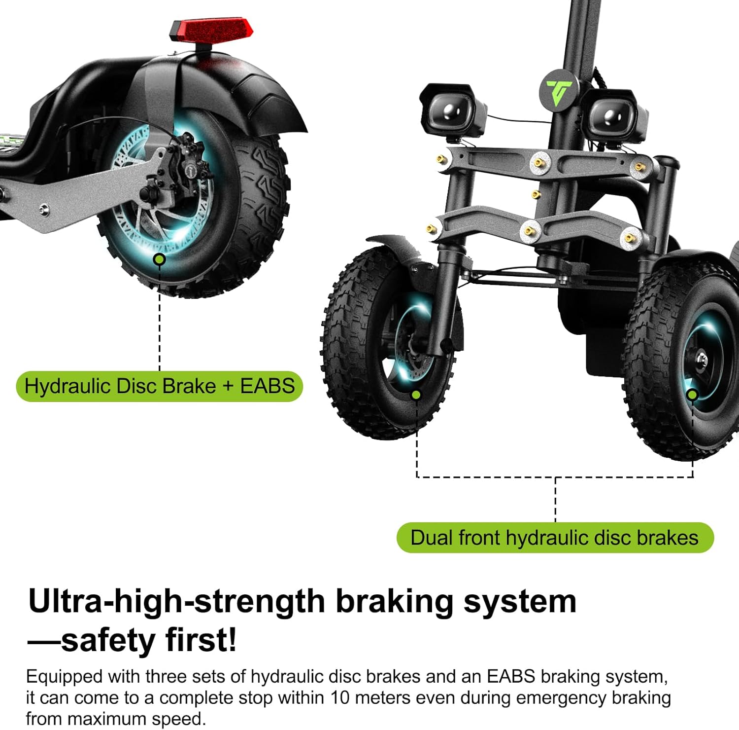 3-Wheel Electric Scooter for Adults, Dual 12“ Front/ 10” Rear Pneumatic Tires-Reverse Trike Design, All-Terrain 48V 1500W Motor, 47-Mile Range, 25 MPH, Hydraulic Brakes & Rear Suspension