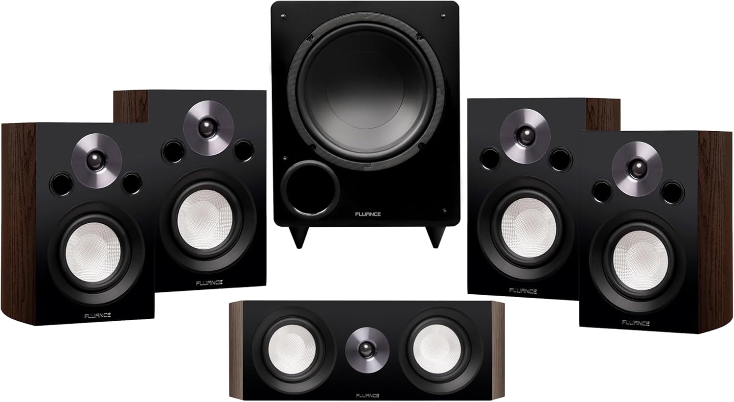 Fluance Reference Compact Surround Sound Home Theater 5.1 Channel Speaker System Including 2-Way Bookshelf, Center Channel, Rear Surround Speakers and DB10 Subwoofer - Natural Walnut (X851WC)