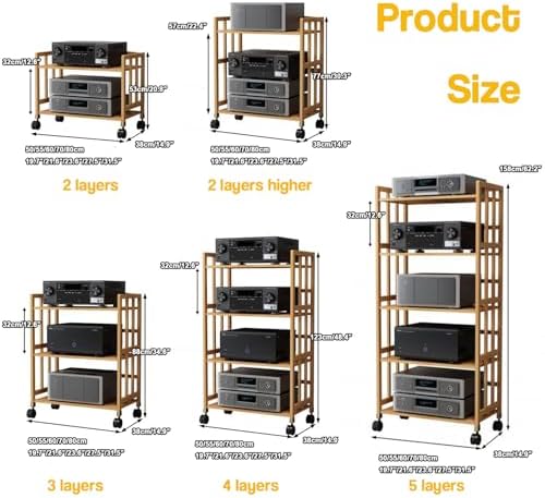DLYZAYE 2/3/4/5 Tier AV Media Stand Media Storage Cabinet with Adjustable Shelves Audio-Video Media Stand Stereo Racks with Wheels