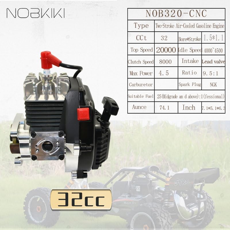 32cc CNC Crankcase Intake 1/5 Scale 2-Stroke Gasoline RC Engine Comes with NGK Spark Plug Fit for Baja HPI Losi Redcat Rovan Compatible with All 1/5 RC car Professional Competition Model
