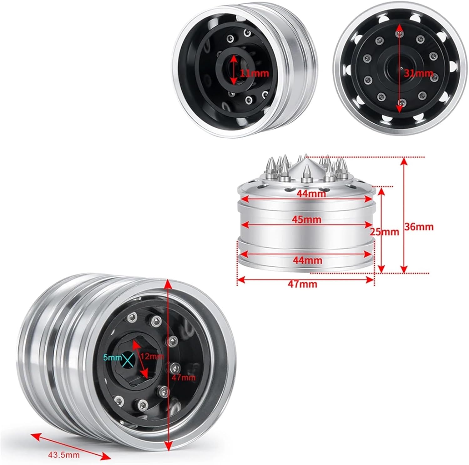For Tamiya 1/14 Front Rear Wheel Tires 6x6 Complete Set RC Truck Tractor Trailer Cargo For Climbing Car Upgrade Parts Models