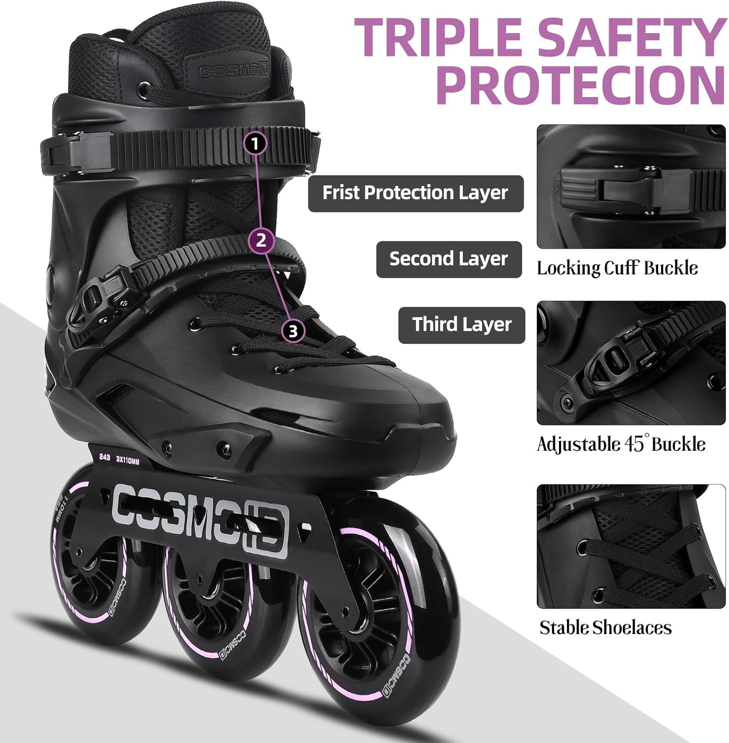 TT3 Inline Skates Bundle with Helmet & Protective Gear – Adult Roller Skates Blades 3-Wheel 110mm High Performance Skates with Knee Pads, Elbow Pads & Wrist Guards for Men & Women, Multi-Sport