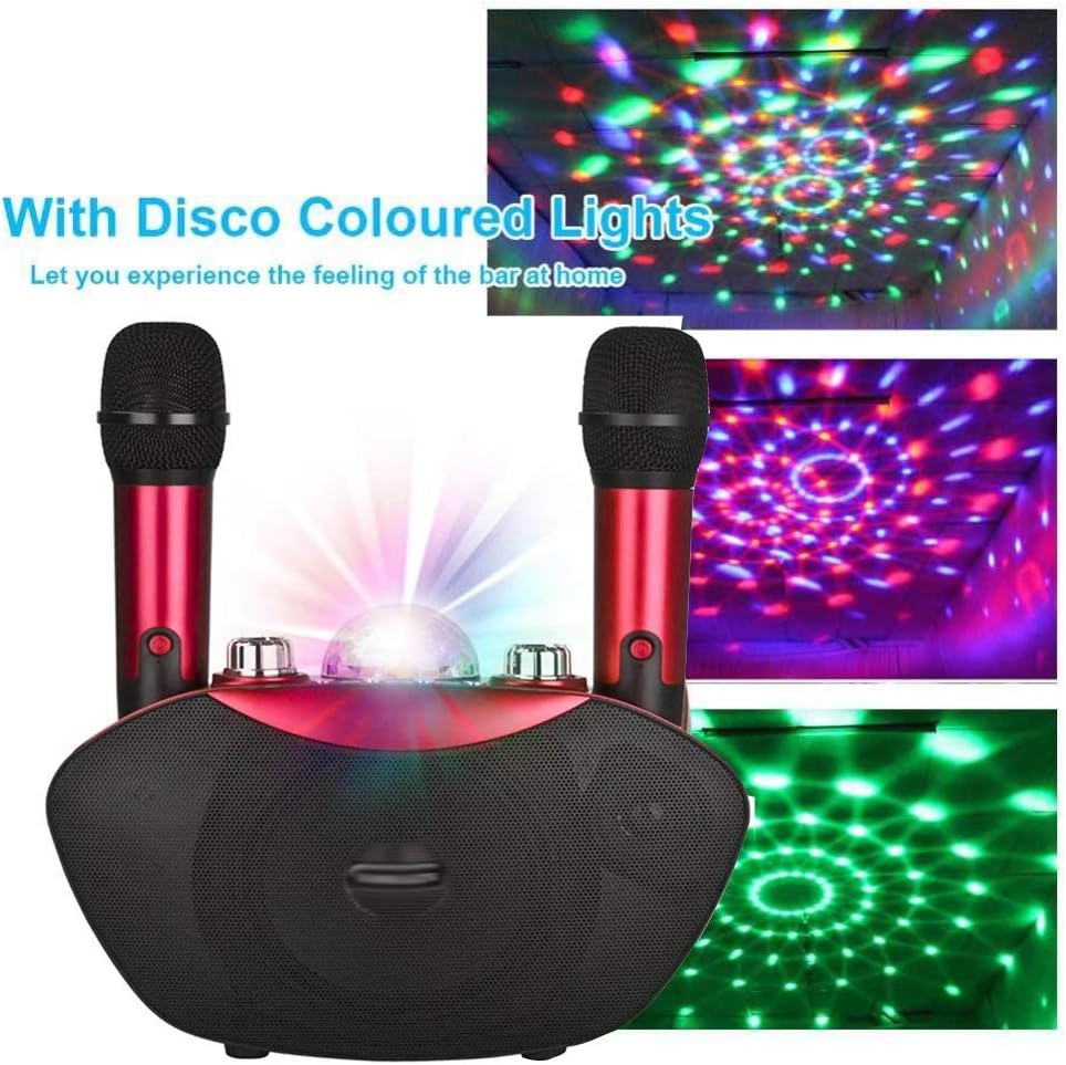 Microphone Speaker Outdoor Family Stereo MIC with LED Flash Neon Light Playing Music KTV(White-Dinosaur Doodle4)