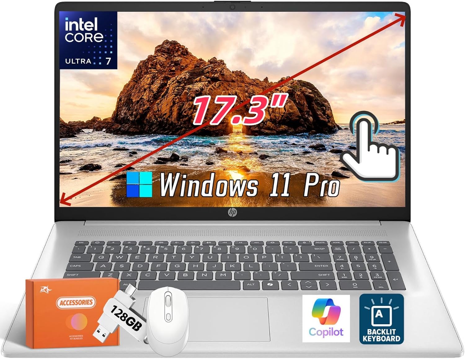 HP 17 Inch Touchscreen Laptop Business, Intel 12-Core Ultra 7 255U(Up to 5.2 GHz), 17.3