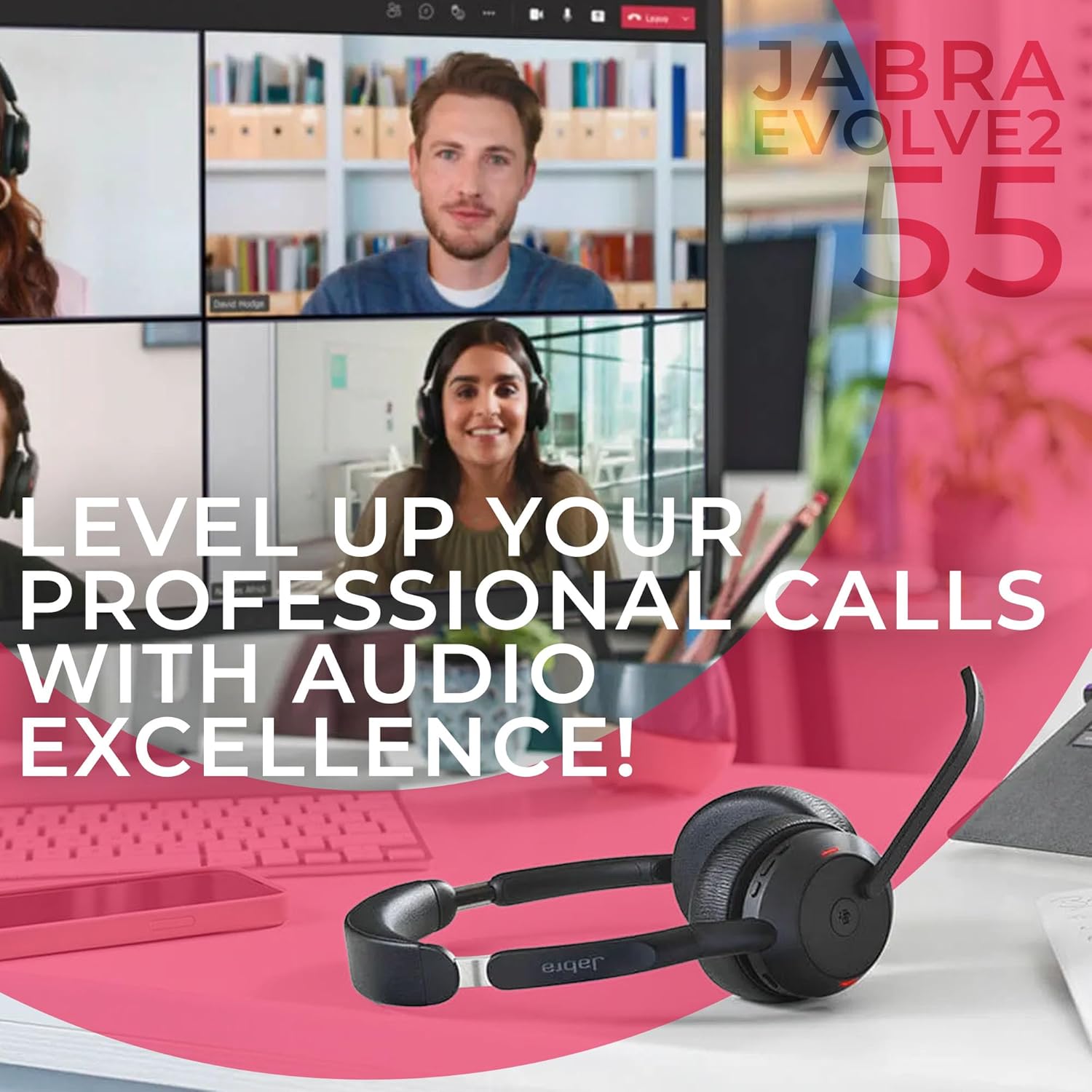 Jabra Evolve2 55 UC Stereo Bluetooth Noise Cancelling Headset(Link380a) with Charging Stand - Compatible with Mac PC,smartphones & tablets - with GTW Microfiber Cloth and Global Teck Gold Support Plan