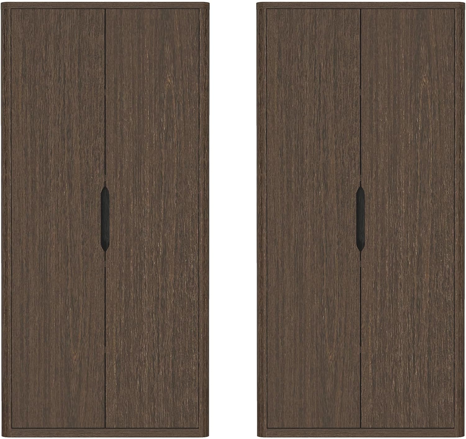 Manhattan Comfort Rivington Bookshelf 79 in Tall 5-Tier Bookcase, Modern Soft Close Storage Cabinet, Handle-Free, Round Corner Design for Living Room, Bedroom, or Home Office, Set of 2 in Walnut