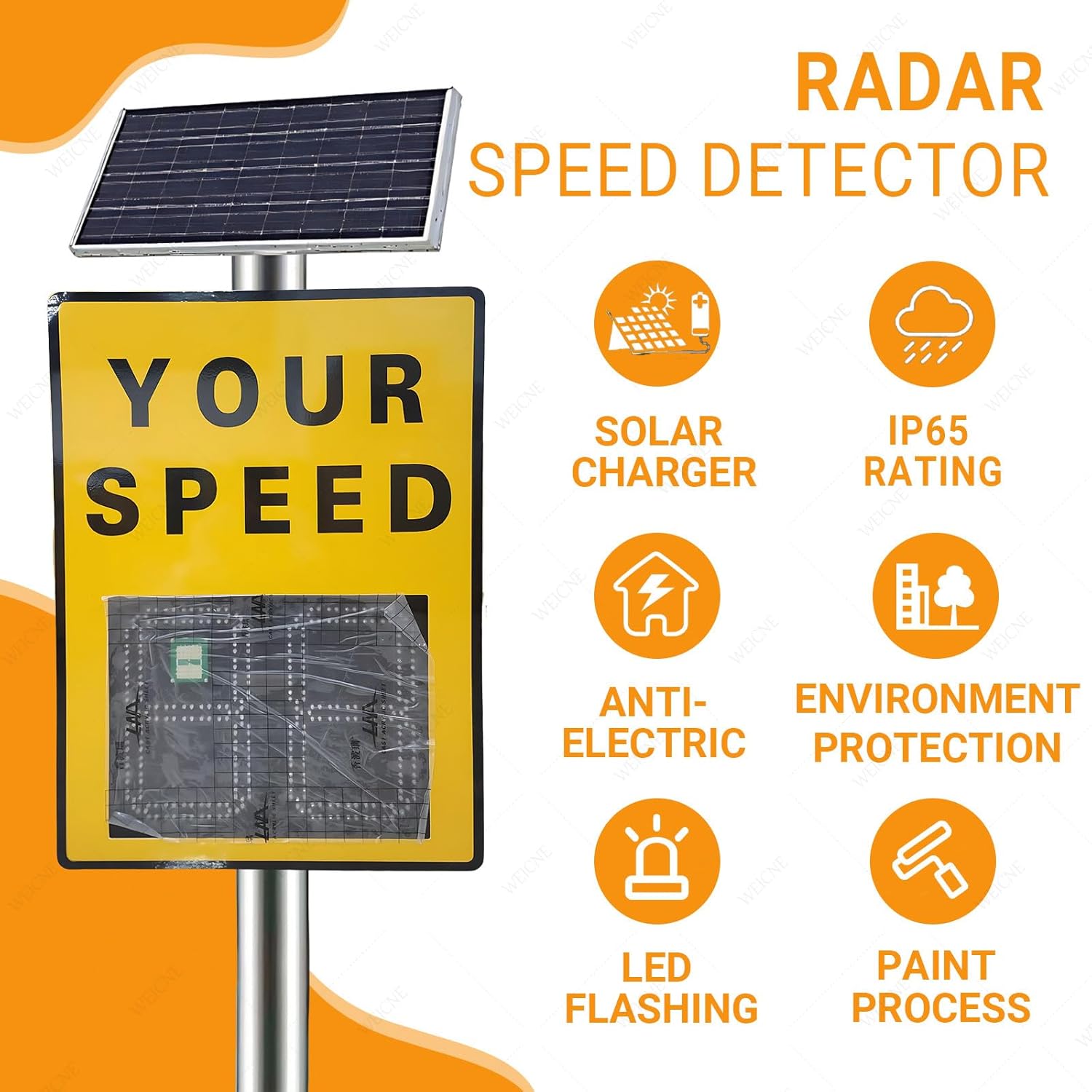 Aluminum Solar Powered Radar Feedback Board 23.6x35.4 Inch LED Speed Limit Sign Outdoor Detection with Remote Controller