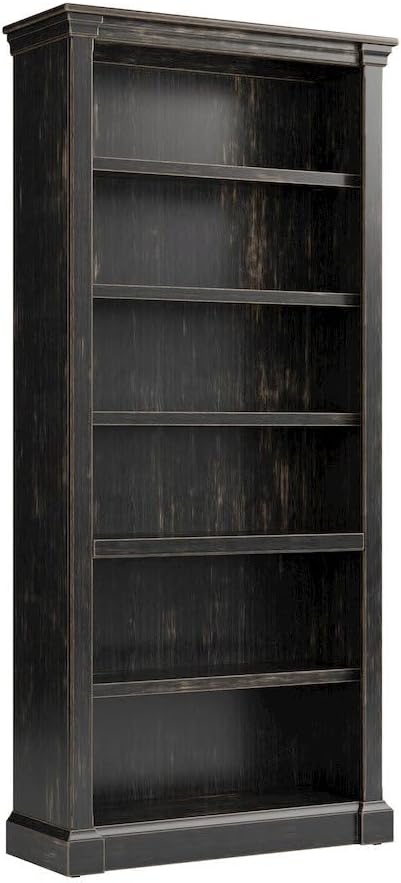 Starlight Wood Open Bookcase, 3 Adjustable Shelves, Fixed Shelf, Fully Assembled, Distressed Dark Brown Finish, 78-Inch Tall