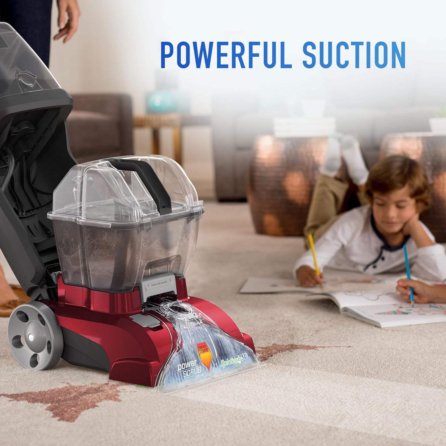 Hoover Power Scrub Deluxe Carpet Cleaner Machine with Paws & Claws Carpet Cleaning Solution (64oz), FH50150, AH30925