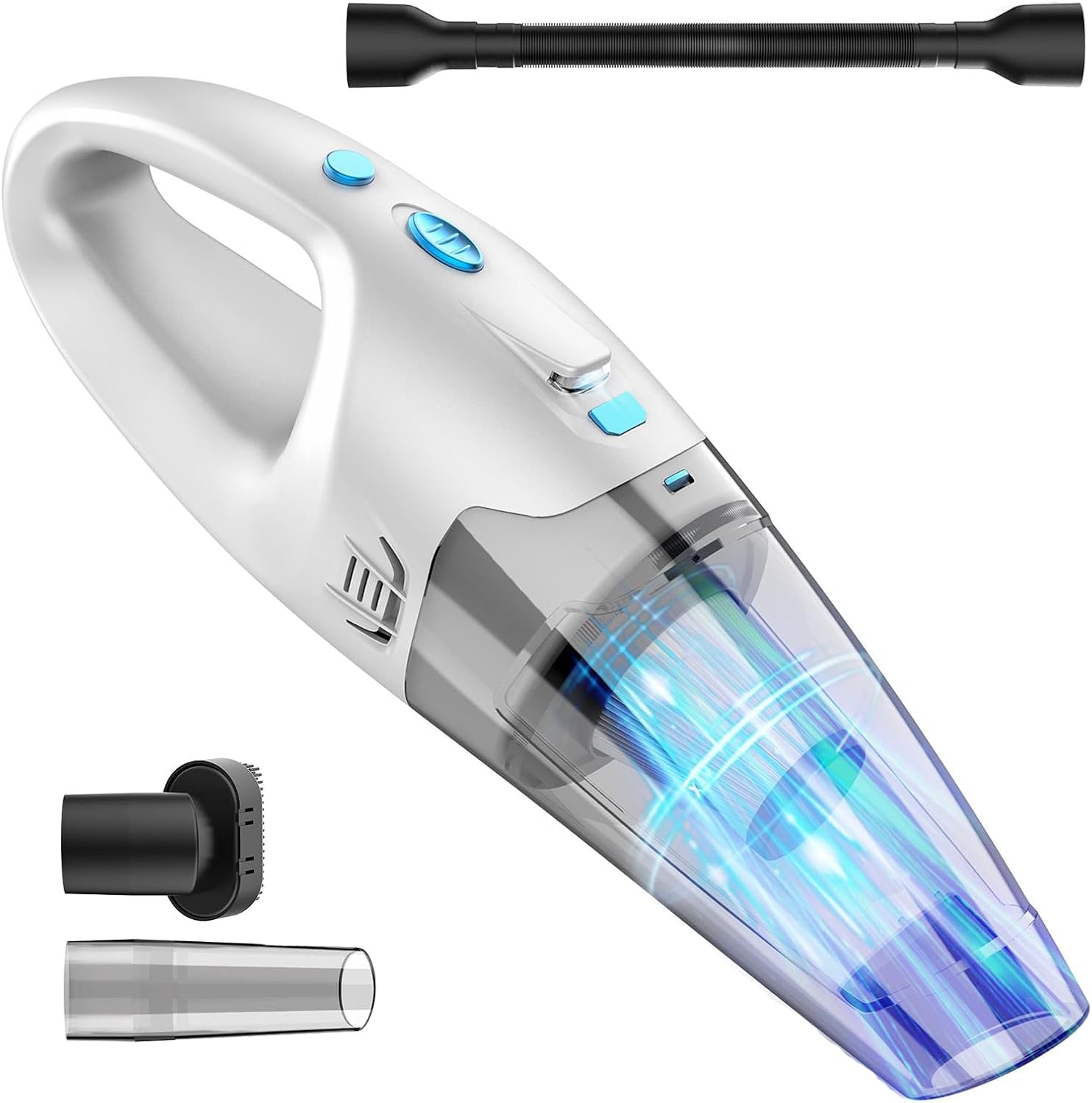 FUOAYOC Handheld Vacuum Cordless, 12V Battery Powered, HEPA Filter, 2.4 lbs, White/Blue