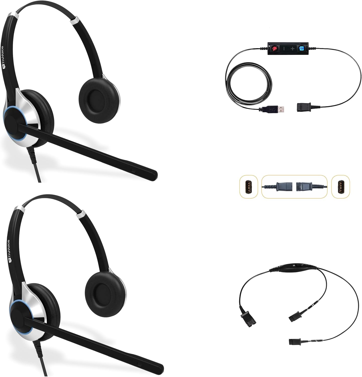 TruVoice Computer Dual Headset Bundle for Office Training | Monitoring | Supervising : Includes 2 x HD550 Headset with NC Microphone, Training Y Splitter + USB Cable Compatible with PC and Softphones