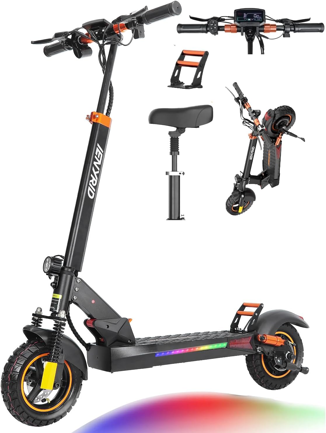 Electric Scooter 12.5Ah, 25-40KM 28MPH, 1000W Adults Scooter with Seat & Dual Braking & Triple Shock Absorber, 10