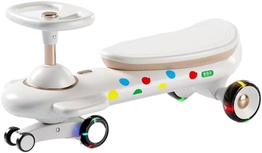 Wiggle Car Wiggle Car for Kids Swing Cars with LED Flashing Wheels Extended Seat Anti-Rollover for Ages 1 to 3 (Black White)(White)