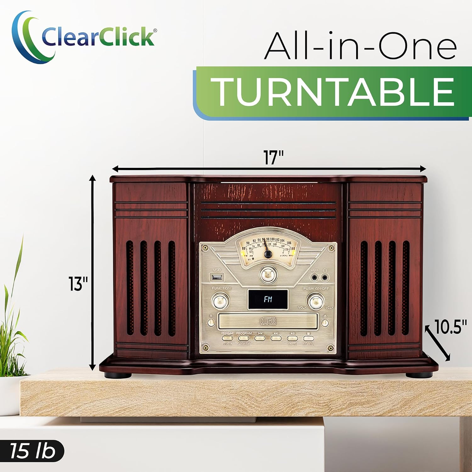 ClearClick All-in-One Turntable with 3-Speed Record Player