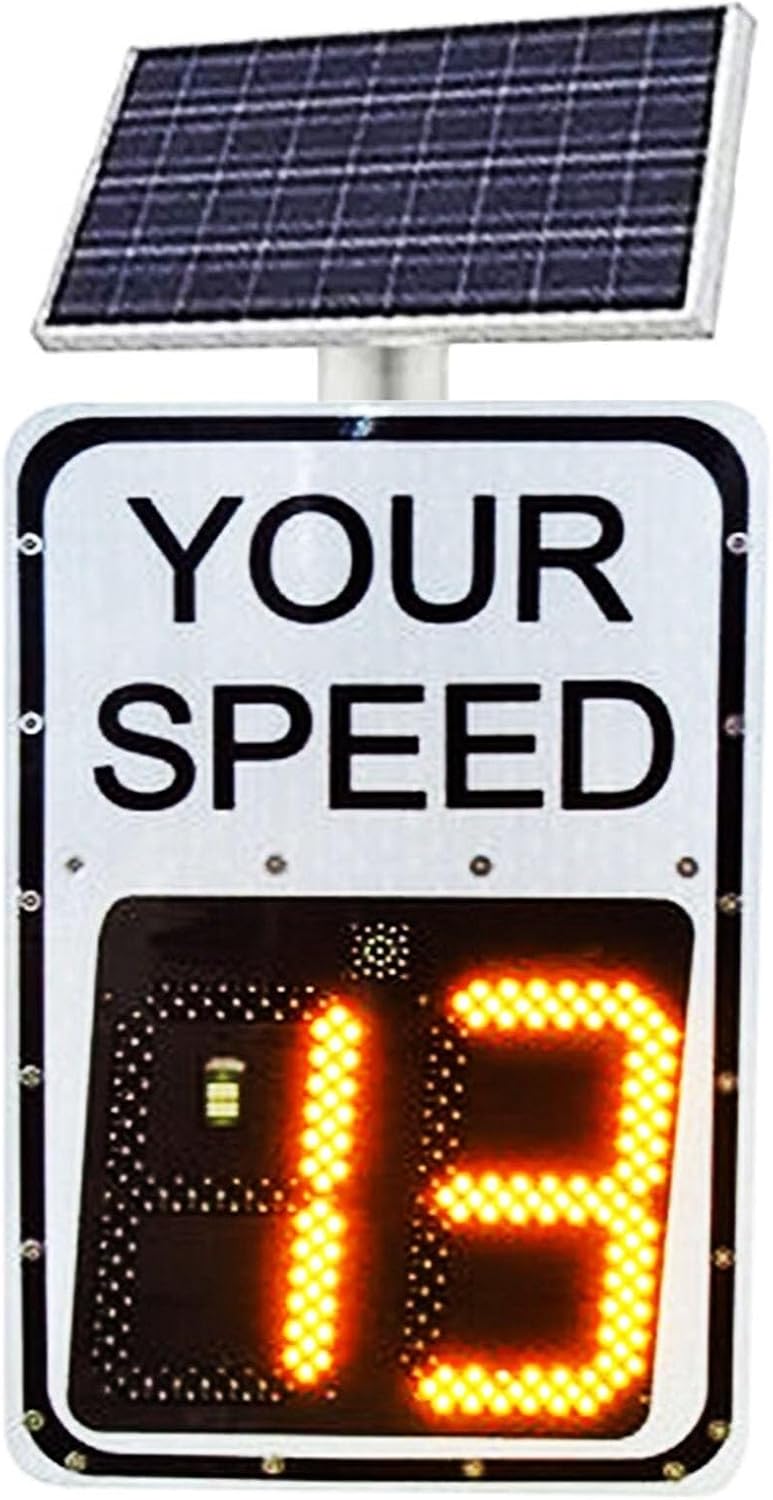Road Warning Radar Traffic Sign Radar Feedback Sign, Solar LED Speed Limit Sign, Suitable for Speed Limit Roads(60 * 90cm)