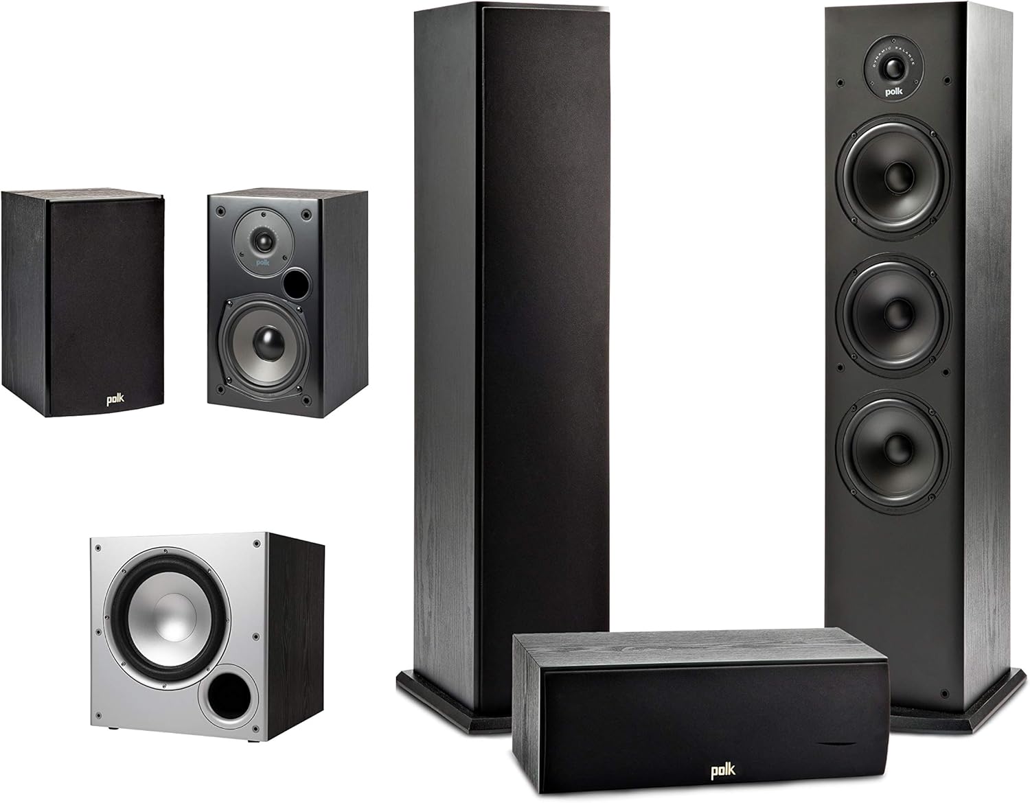 Polk Audio 5.1 Channel Home Theater System with Powered Subwoofer |Two (2) T15 Bookshelf