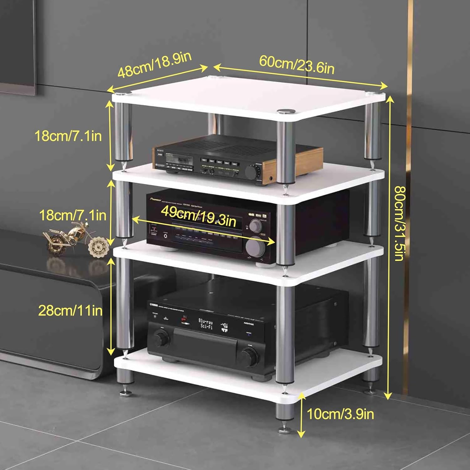 ZIHESY Rack Audio Tower AV Media Stand 4-Tier Metal Media Console Cabinet Shelf
