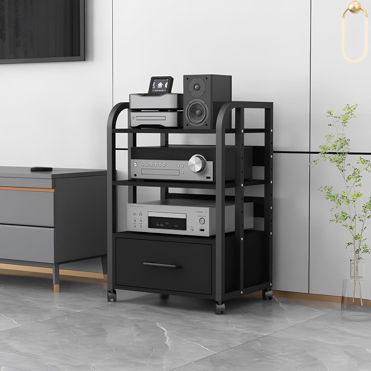 ZCSL 3/4 Tier Stereo Rack with Drawer and Wheels