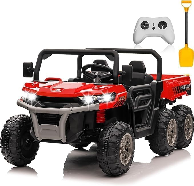 Joyracer 24V Ride on Toys, 2 Seater 6-Wheel UTV Car, 4WD Ride on Dump Truck for Big Kids with Trailer Remote Control, Red