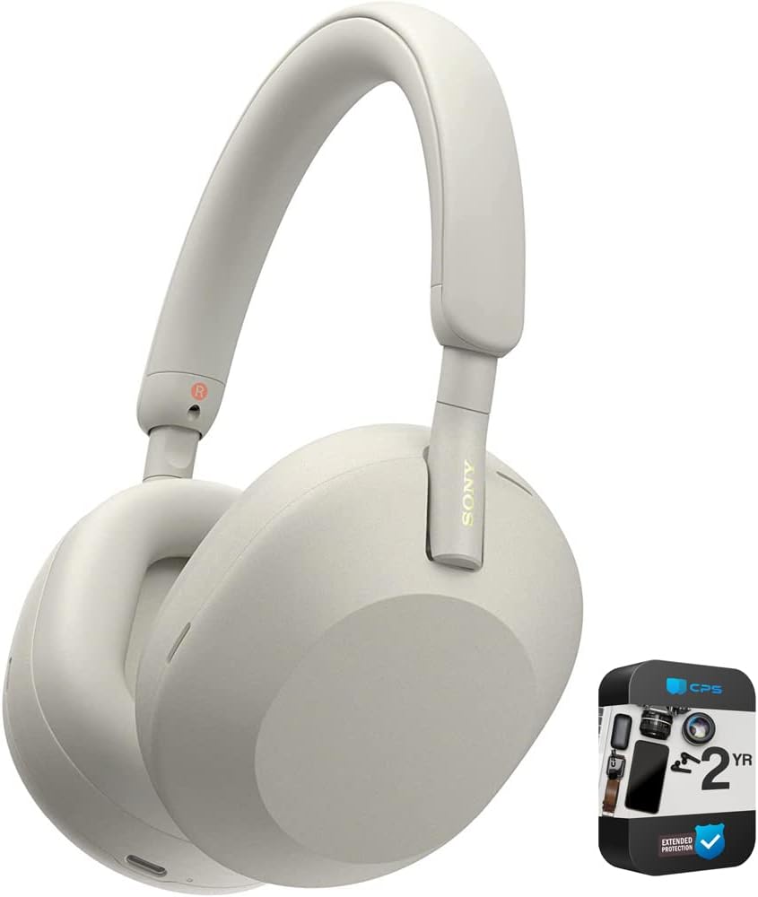Sony WH1000XM5/S Wireless Industry Leading Noise Canceling Headphones Silver (Renewed) Bundle with 2 YR CPS Enhanced Protection Pack