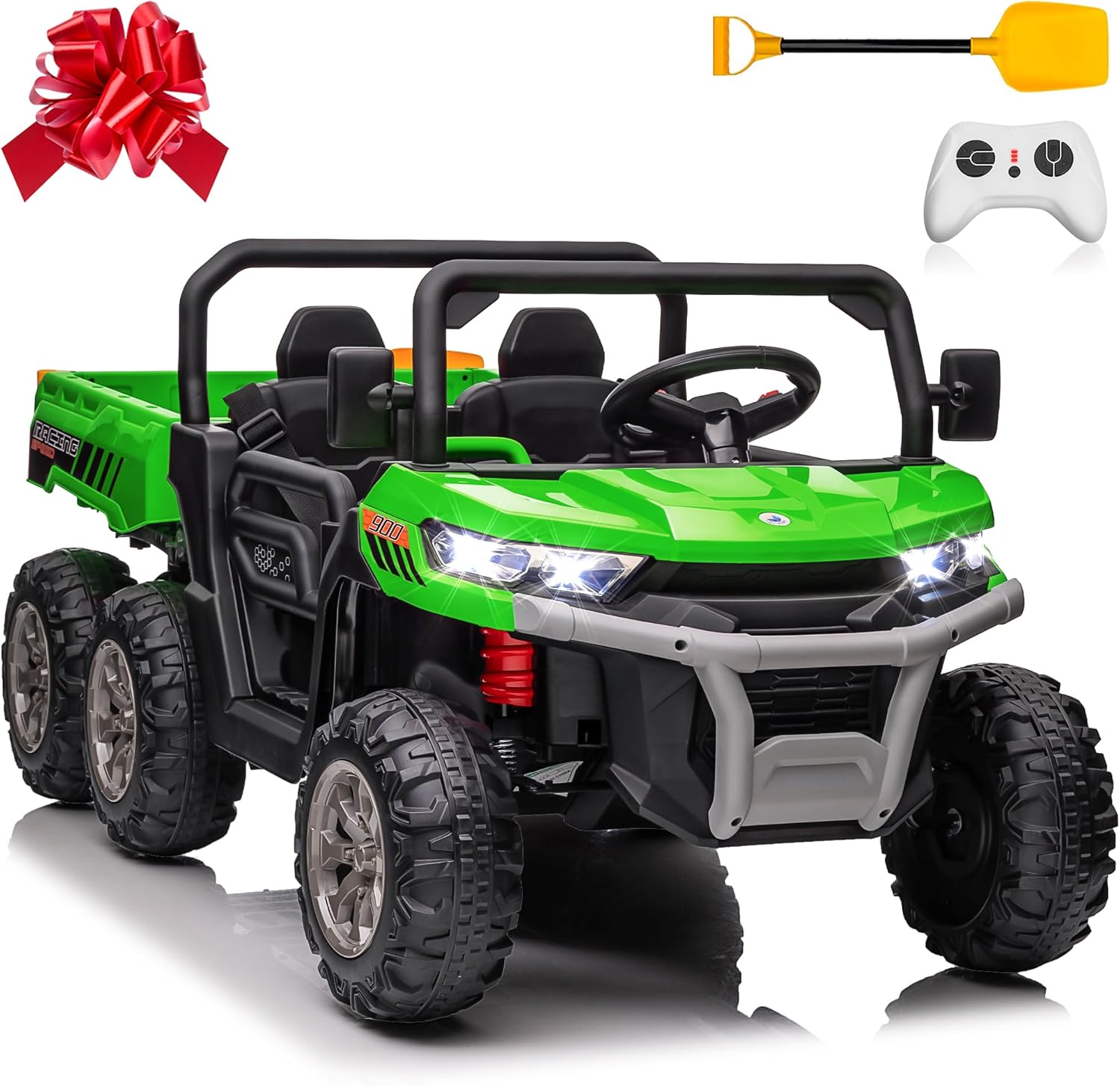 24V Ride On Dump Truck Car for Big Kids 2 Seater XL, 4WD 6-Wheels Battery Powered Ride On Toy with Remote Control, 800W Powerful Motors, Dump Bed & Shovel, Electric UTV for Boys Girls
