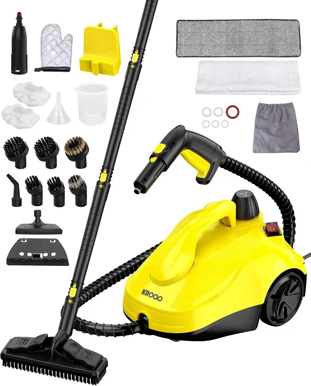 KROQO Multi-Purpose Steam Cleaner with 23 Accessories. Powerful steam cleaner effortlessly tackles grease and grime on any surface. 16.4-foot extra-long power cord delivers exceptional coverage