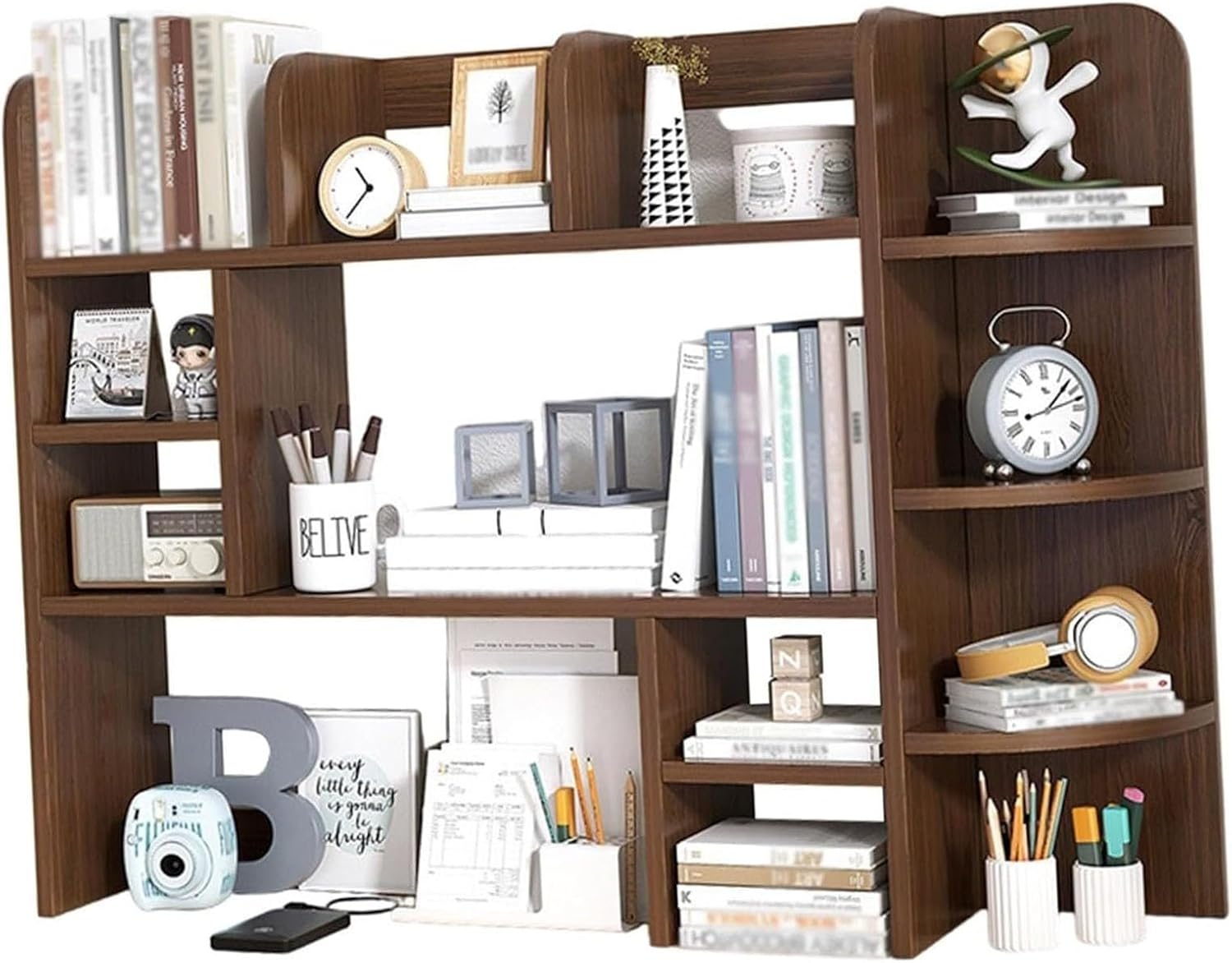 PAUANI Countertop Hutch Bookshelf - Desktop Bookshelf, Office Desk Bookshelf Organizer, Wood Countertop Display Storage Rack, Multifunctional Freestanding Desk Bookcase, for Home Office Dorm(A)