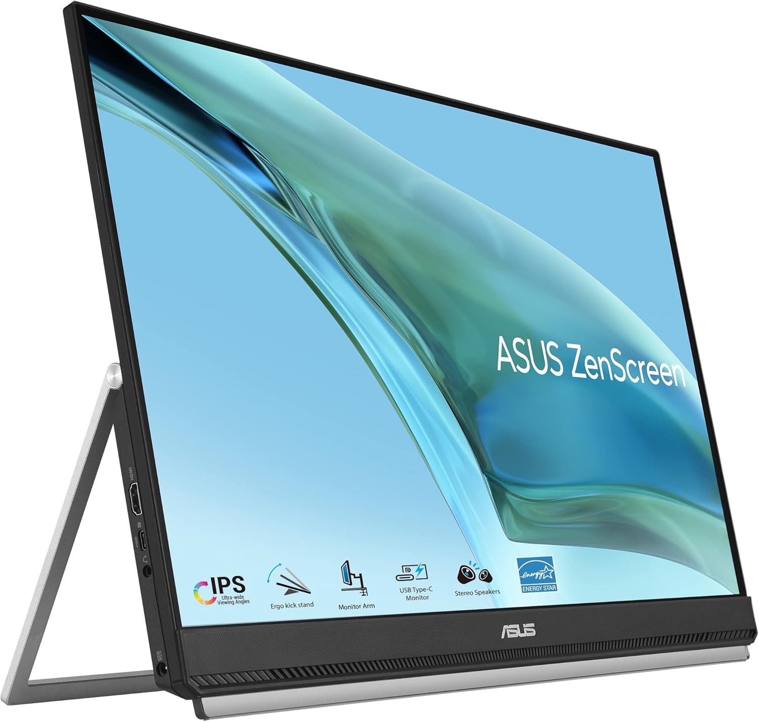 ASUS ZenScreen 24” (23.8” viewable) 1080P Portable USB-C Monitor (MB249C) - FHD, IPS, Eye Care, Speakers, Multi-Stand Design, Kickstand, C-clamp Arm, Partition Hook, Carrying Handle, WFH Monitor