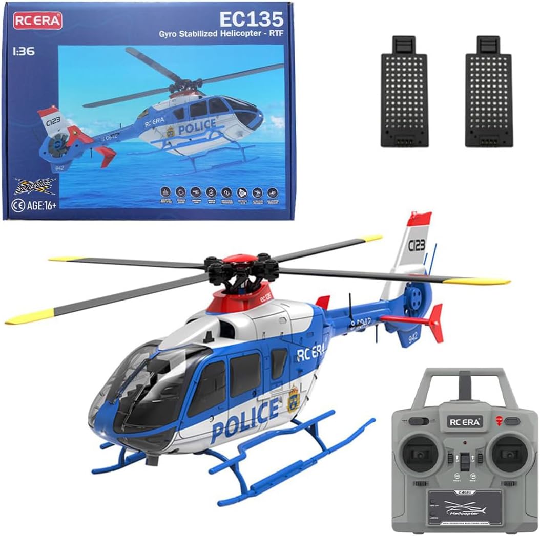 C123 RC Helicopters for Adults,1/36 Scale 2.4G 6CH Single-Rotor Gyroscopic Flying Aircraft Model with Optical Flow Positioning and One Key Take Off/Landing (RTF Version) (Blue & White, With 2 Battery)